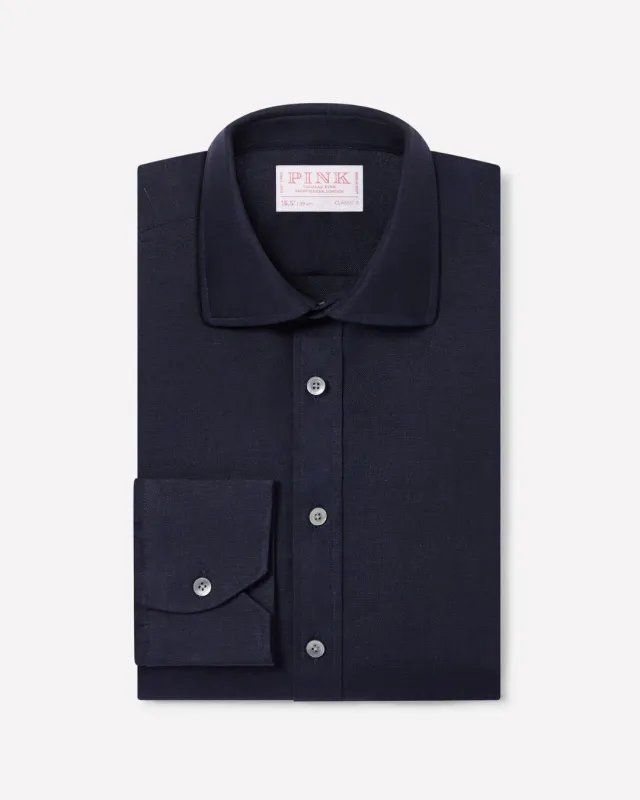 Navy Classic Fit Essential Linen Formal Shirt made by Thomas Pink