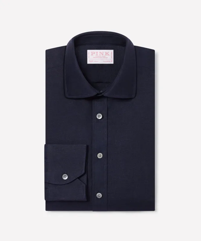 Navy Tailored Fit Essential Linen Formal Shirt made by Thomas Pink