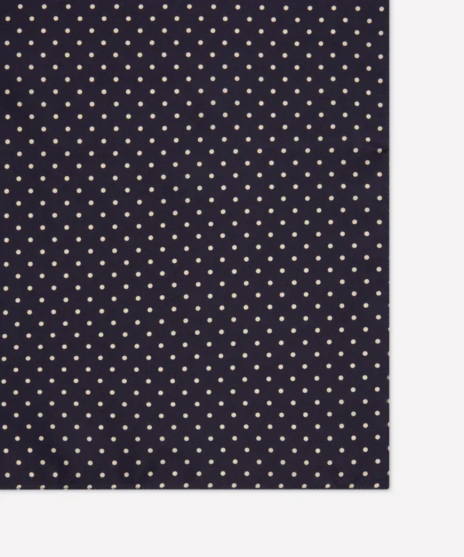 Navy & Neutral Polka Dot Silk Pocket Square made by Thomas Pink