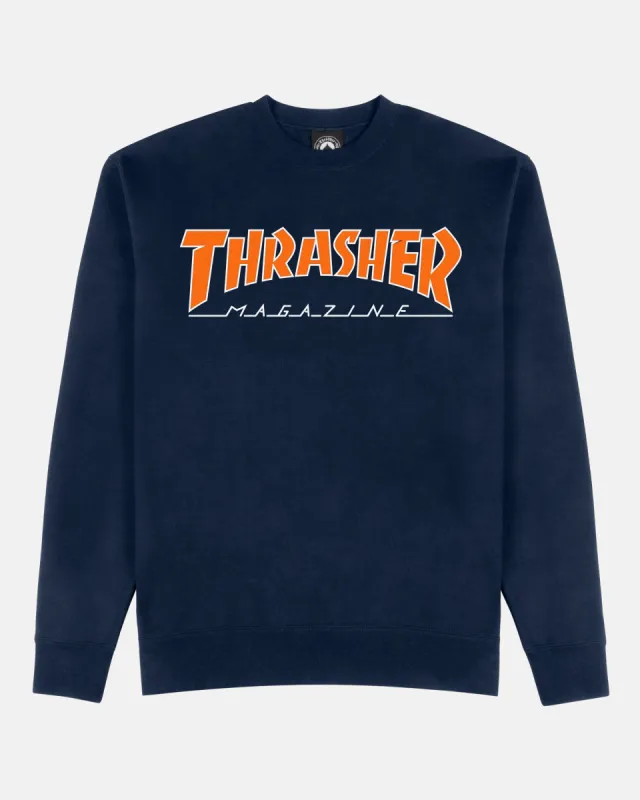 OUTLINED - CREWNECK - NAVY / ORANGE sold by Thrasher