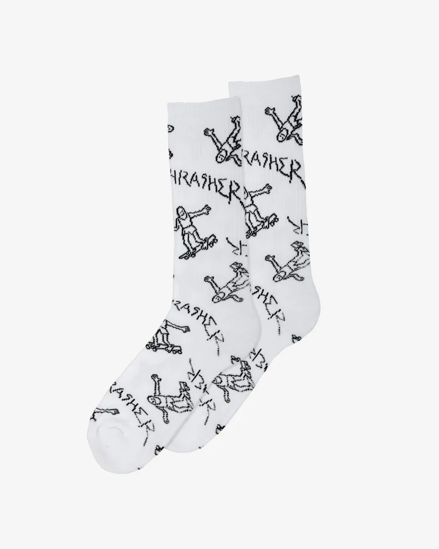 GONZ CREW SOCKS - WHITE/BLACK sold by Thrasher