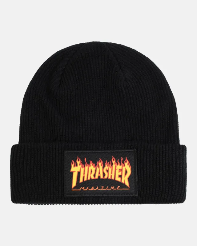 FLAME PATCH - BEANIE - BLACK sold by Thrasher