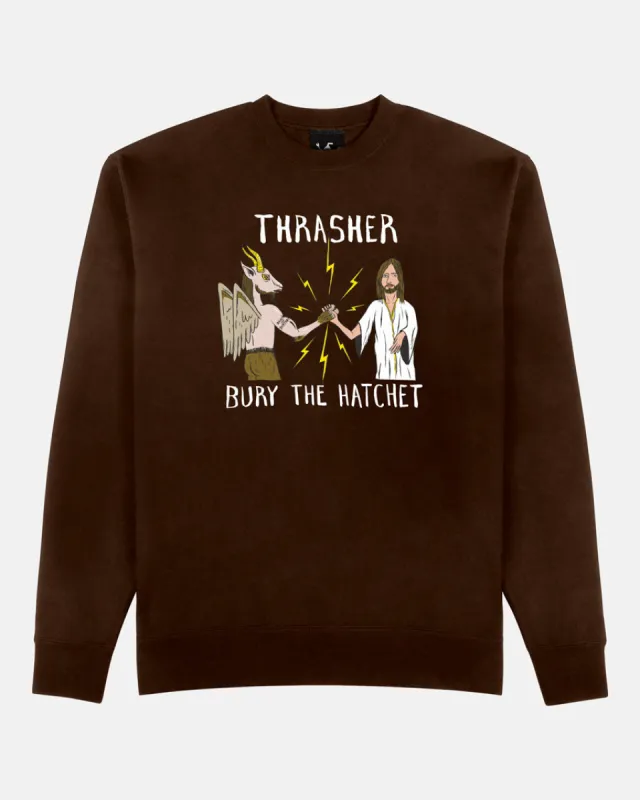 THRASHER X TOY MACHINE - B.T.H. - CREWNECK - DARK CHOCOLATE sold by Thrasher