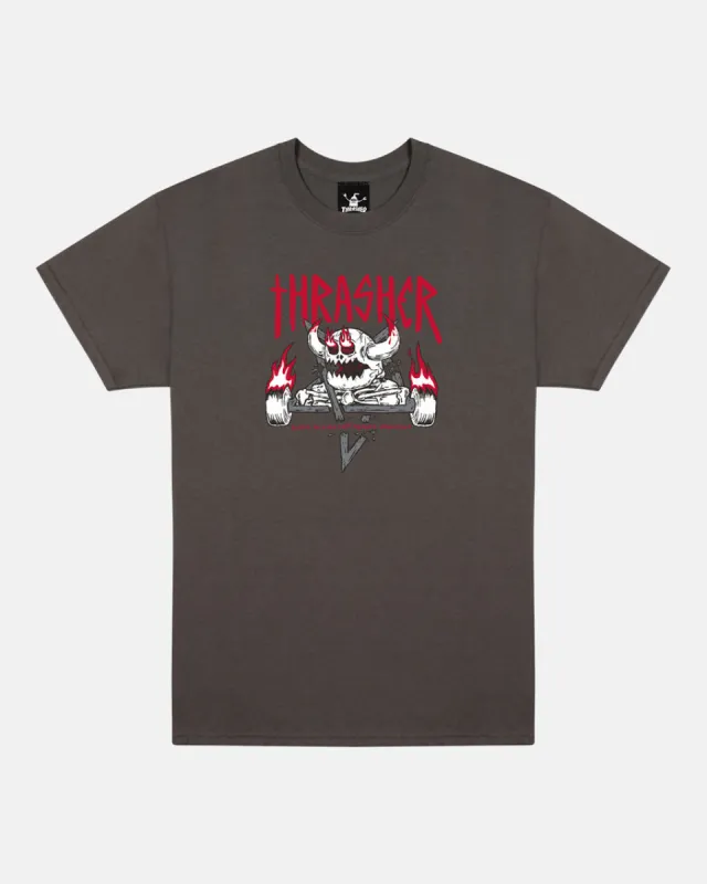 THRASHER X TOY MACHINE - MONSTER-GRAM - T-SHIRT - CHARCOAL sold by Thrasher