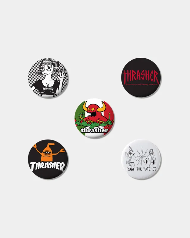 THRASHER X TOY MACHINE - 1" BUTTON 5-PACK sold by Thrasher