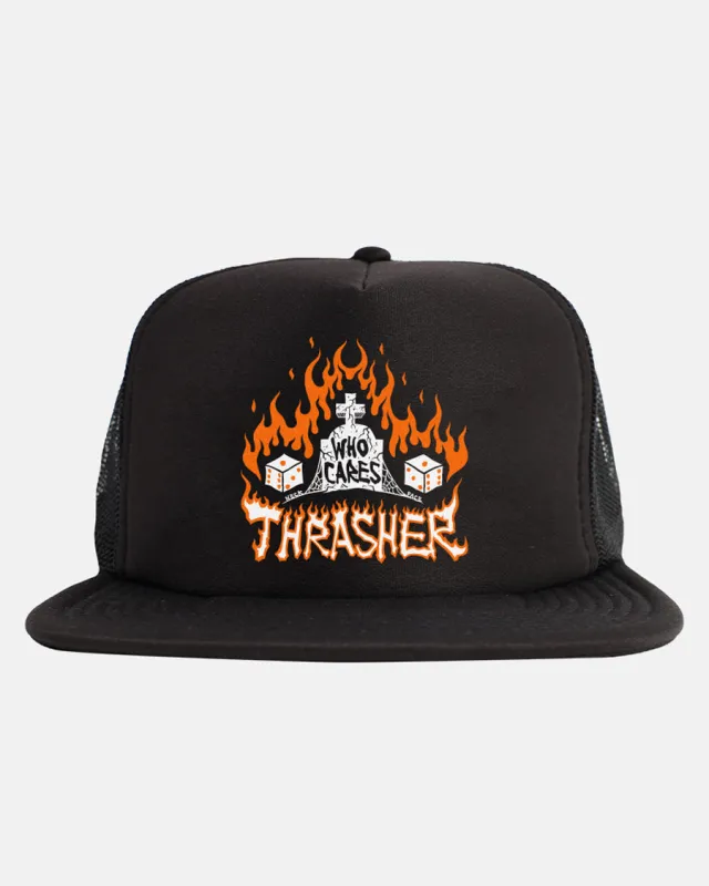 WHO CARES BY NECKFACE - TRUCKER - BLACK sold by Thrasher