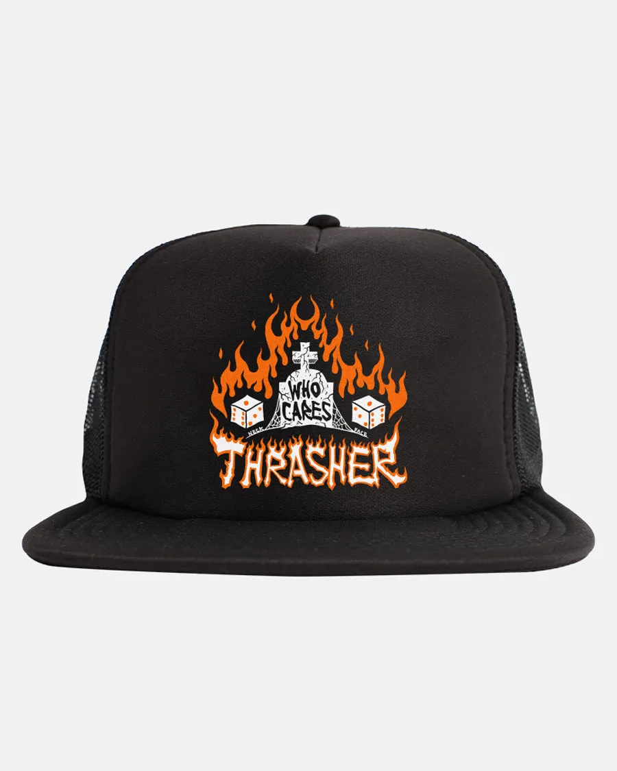 WHO CARES BY NECKFACE - TRUCKER - BLACK sold by Thrasher