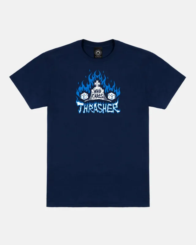 WHO CARES BY NECKFACE - T-SHIRT - NAVY sold by Thrasher