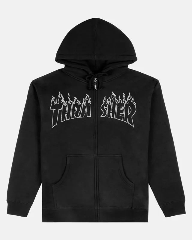 FLAME EMBROIDERED - ZIP HOODIE - BLACK sold by Thrasher