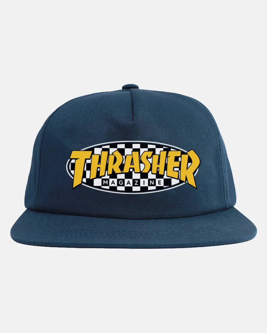 CHECKERED OVAL - SNAPBACK - NAVY sold by Thrasher