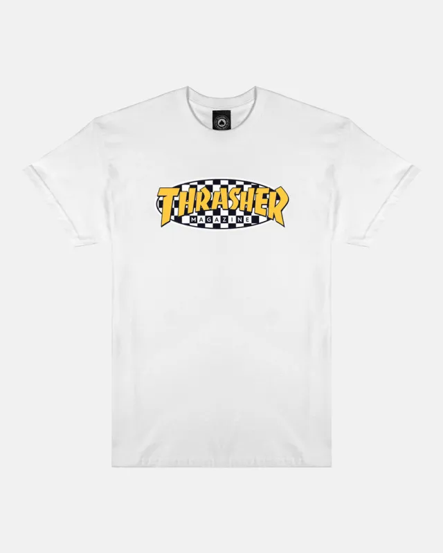 CHECKERED OVAL - T-SHIRT - WHITE sold by Thrasher