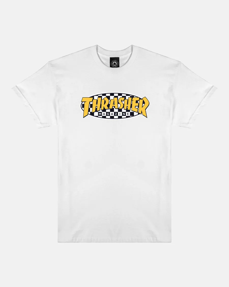 CHECKERED OVAL - T-SHIRT - WHITE sold by Thrasher