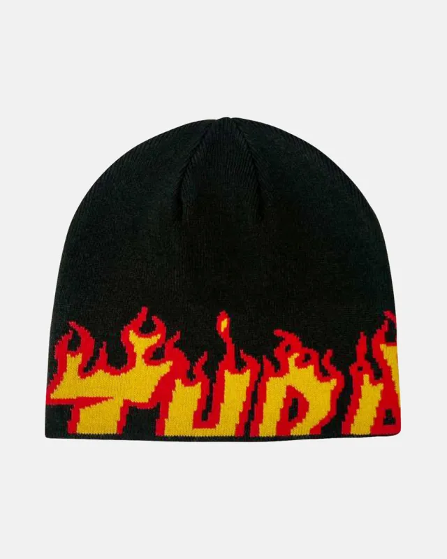 FLAME - SKULLY BEANIE - BLACK sold by Thrasher
