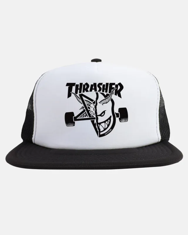 THRASHER X SPITFIRE - THRASH & BURN - TRUCKER - BLACK/WHITE/BLACK sold by Thrasher