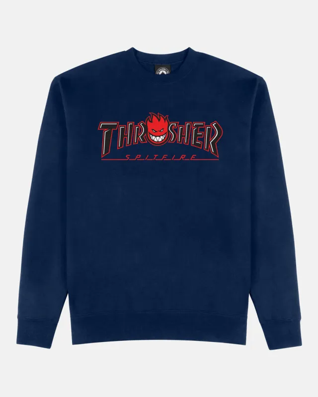 THRASHER X SPITFIRE - BIG HEAD OUTLINE - CREWNECK - NAVY sold by Thrasher