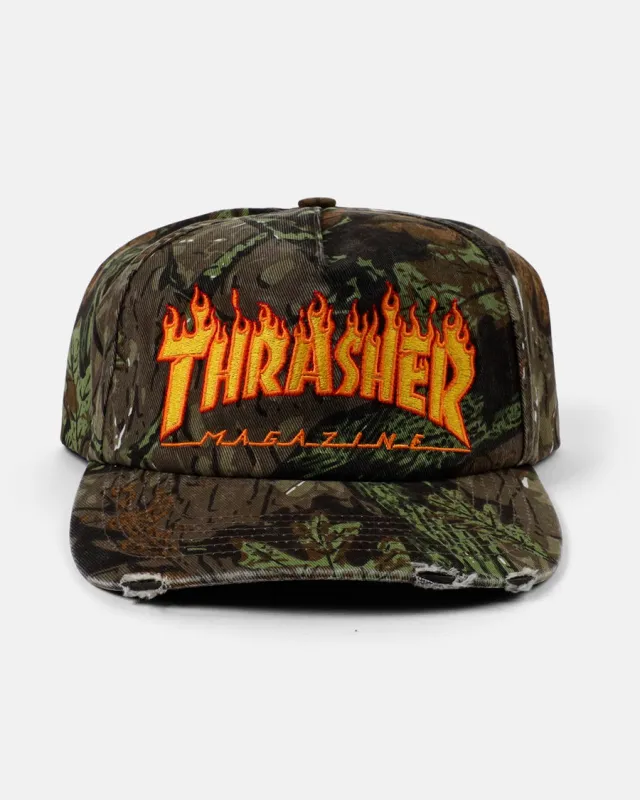 FLAME DISTRESSED SNAPBACK - CAMO made by Thrasher