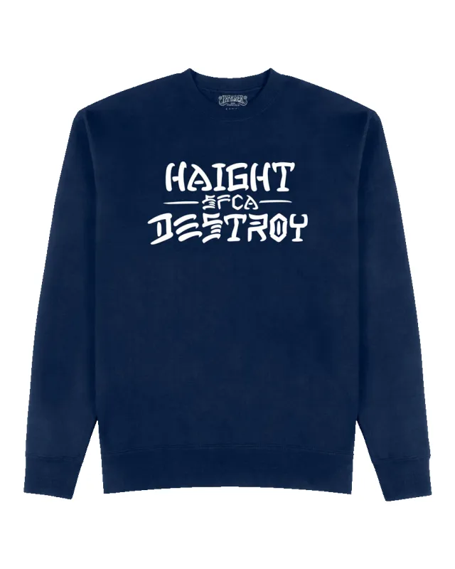 CREWNECK - HAIGHT AND DESTROY - NAVY made by Thrasher