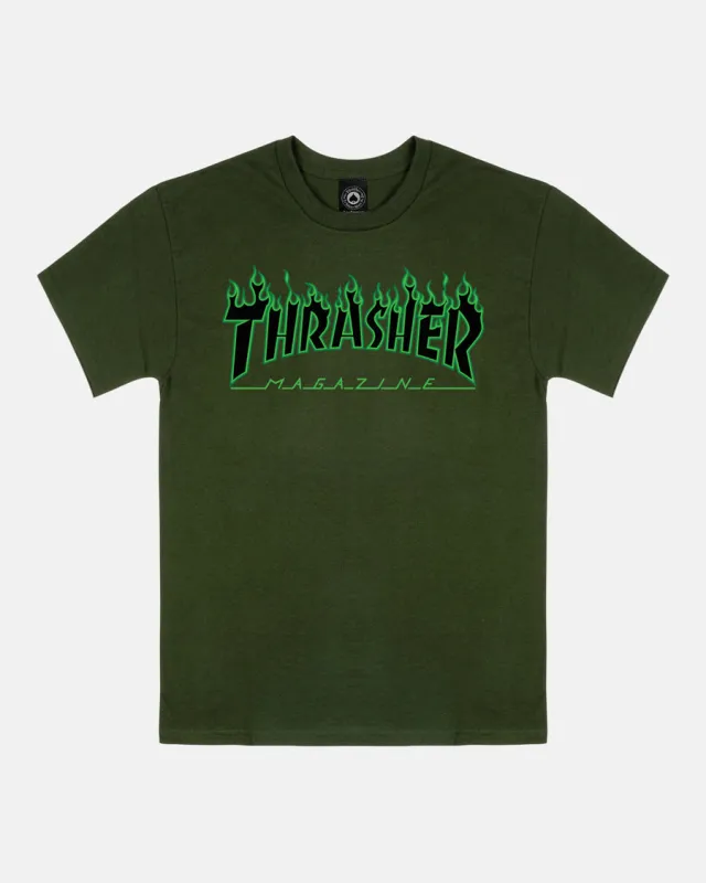 FLAME GREEN/BLACK T-SHIRT - FOREST GREEN made by Thrasher