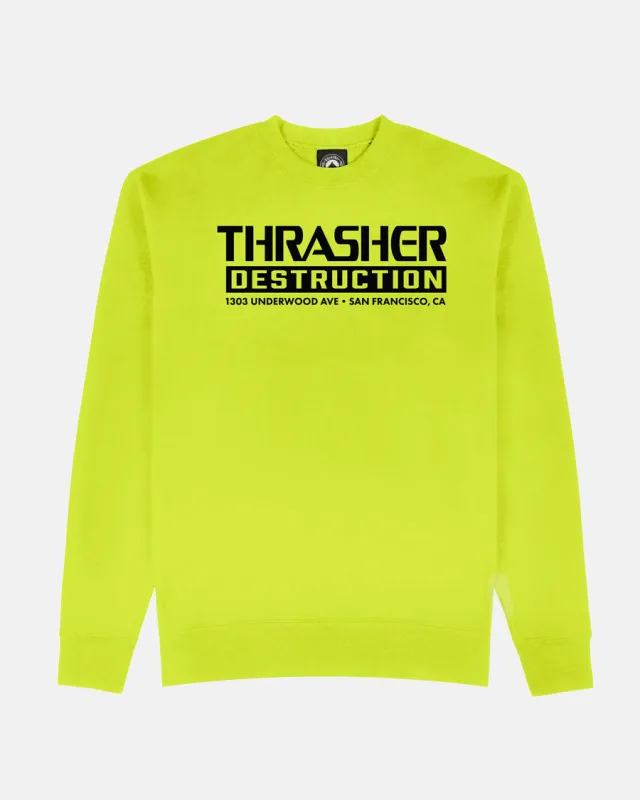 DESTRUCTION CREWNECK - SAFETY GREEN made by Thrasher