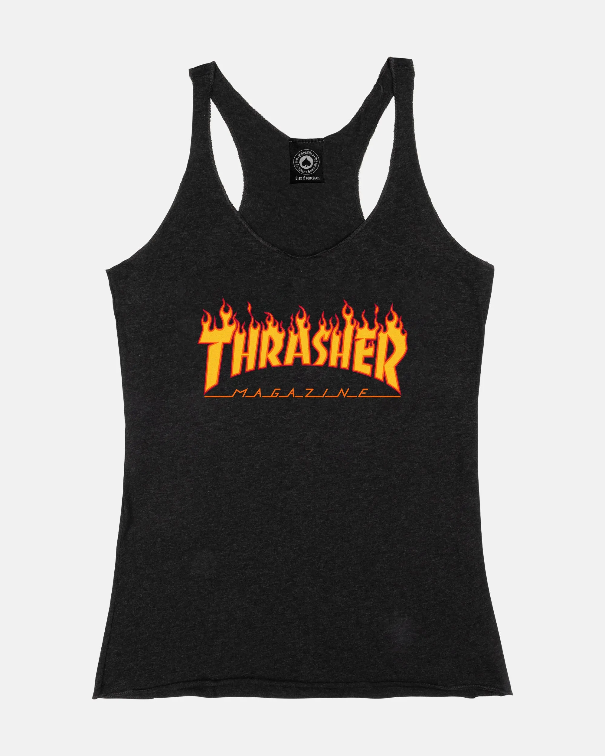 FLAME - WOMENS RACERBACK TANK - BLACK sold by Thrasher
