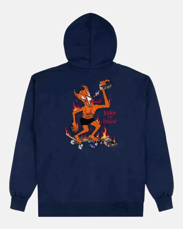 BURN IT DOWN - HOODIE - NAVY sold by Thrasher