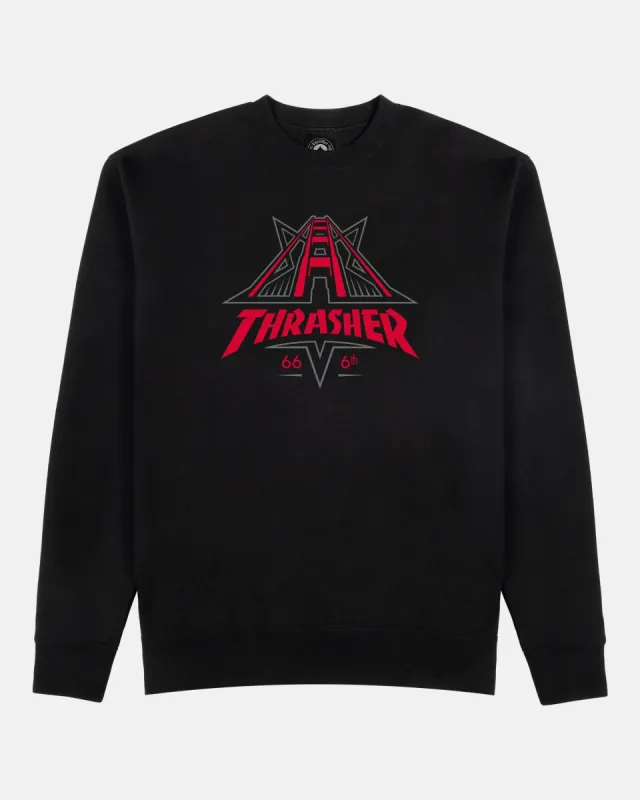 GOLDEN GATE - CREWNECK - BLACK sold by Thrasher