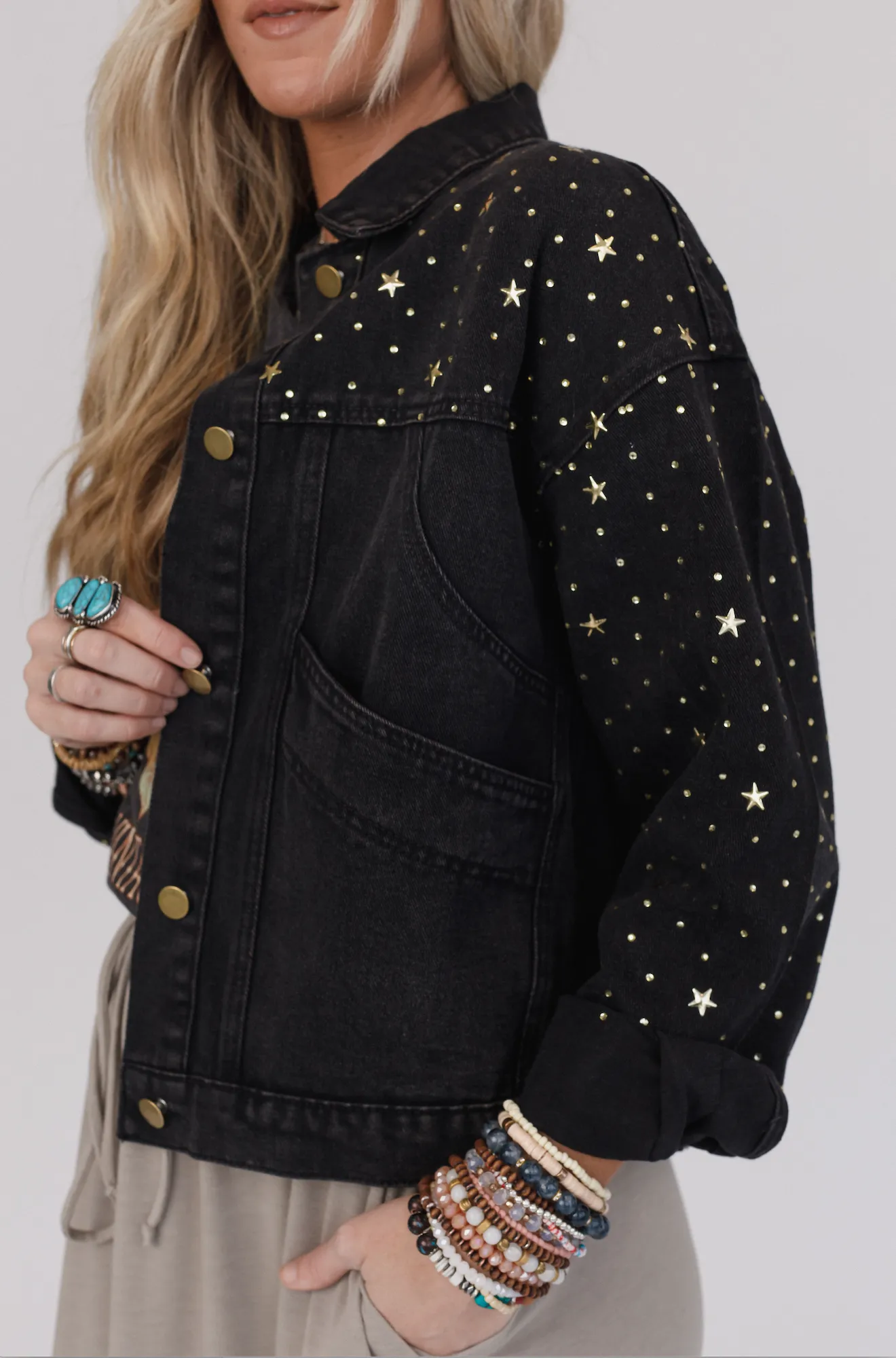 Written In The Stars Denim Jacket - Black sold by Three Bird Nest product image thumbnail 3
