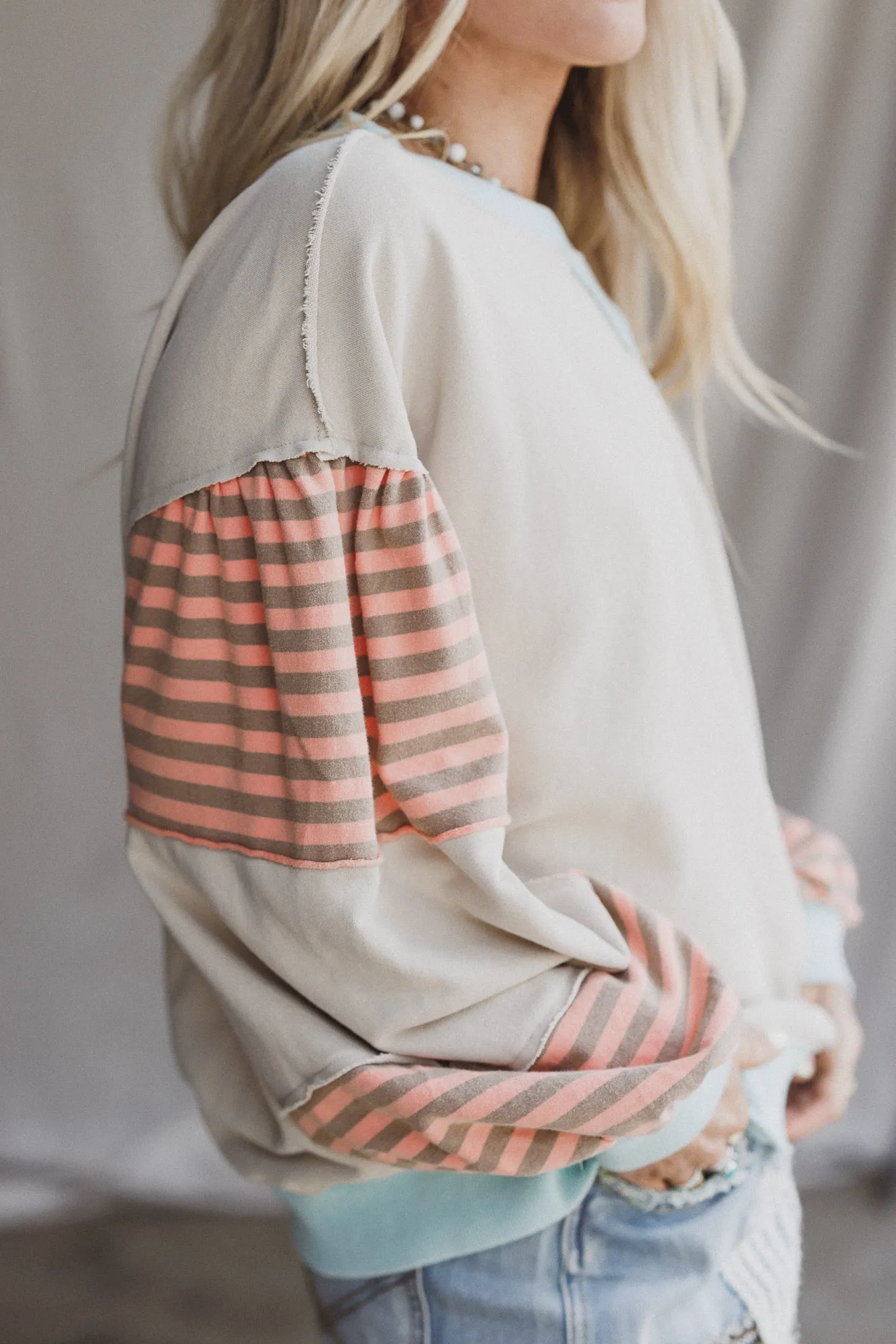 Awaken Joy Stripe Pattern Pullover - Khaki sold by Three Bird Nest product image thumbnail 2