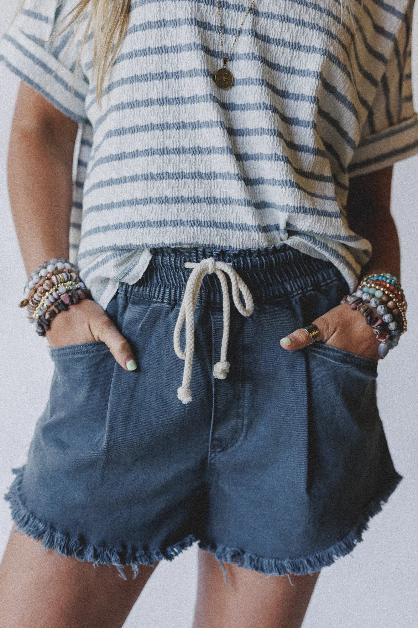 Open Sunroof Frayed Denim Shorts - Black sold by Three Bird Nest