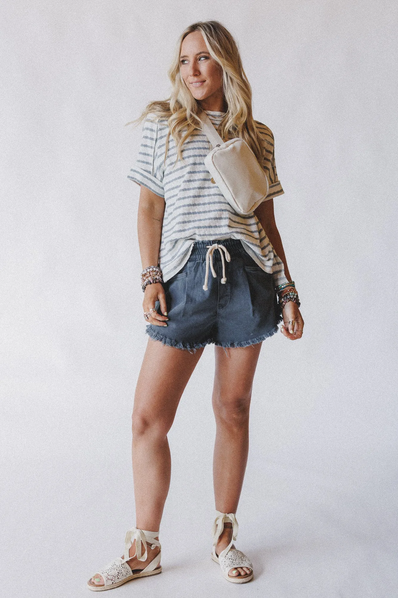 Open Sunroof Frayed Denim Shorts - Black sold by Three Bird Nest product image thumbnail 3