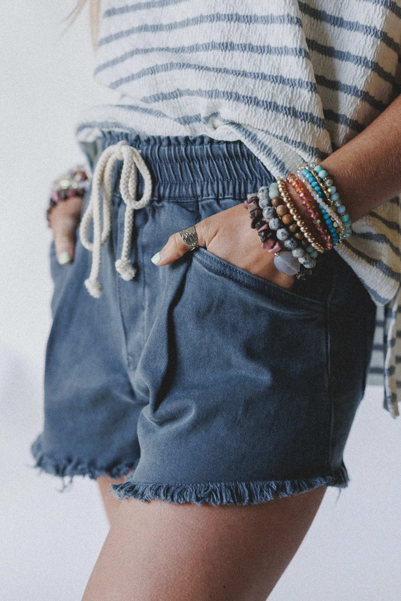 Open Sunroof Frayed Denim Shorts - Black sold by Three Bird Nest product image thumbnail 4