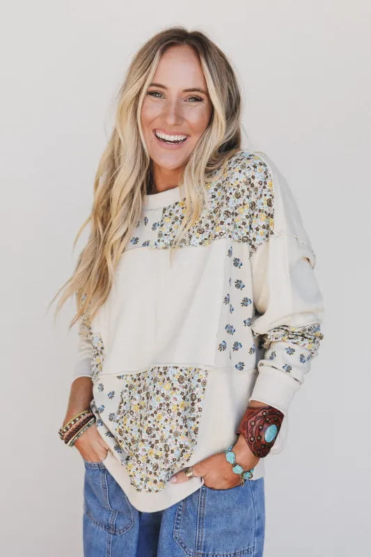 Nomad Bloom Mix Print Top - Beige made by easel