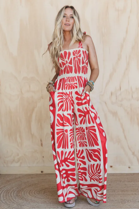 Soul Caravan Printed Jumpsuit - Red made by Davi & Dani