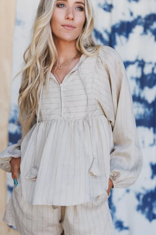 Easy Life Striped Top - Oatmeal sold by Three Bird Nest