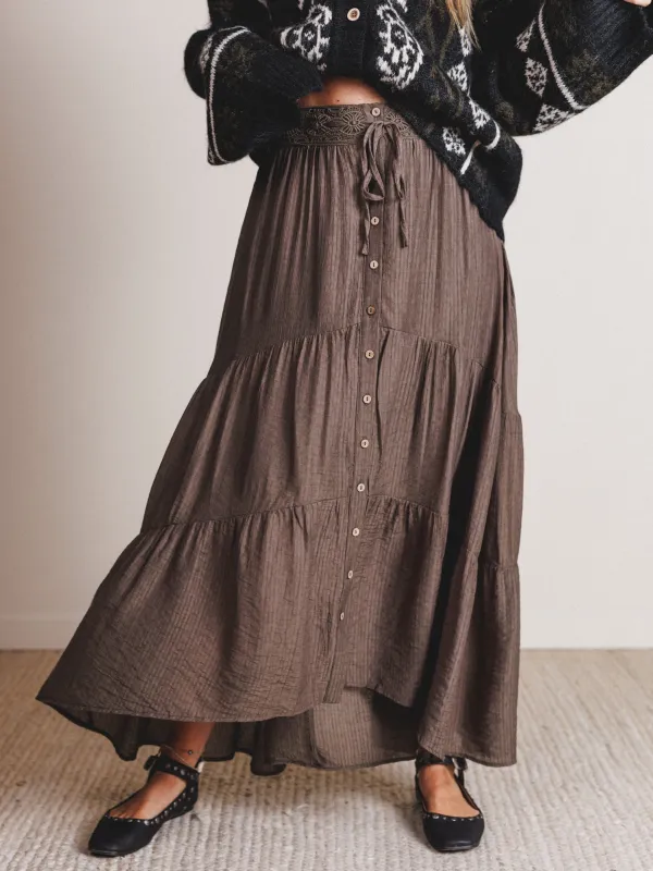 Meadow Maze Maxi Skirt - Olive sold by Three Bird Nest