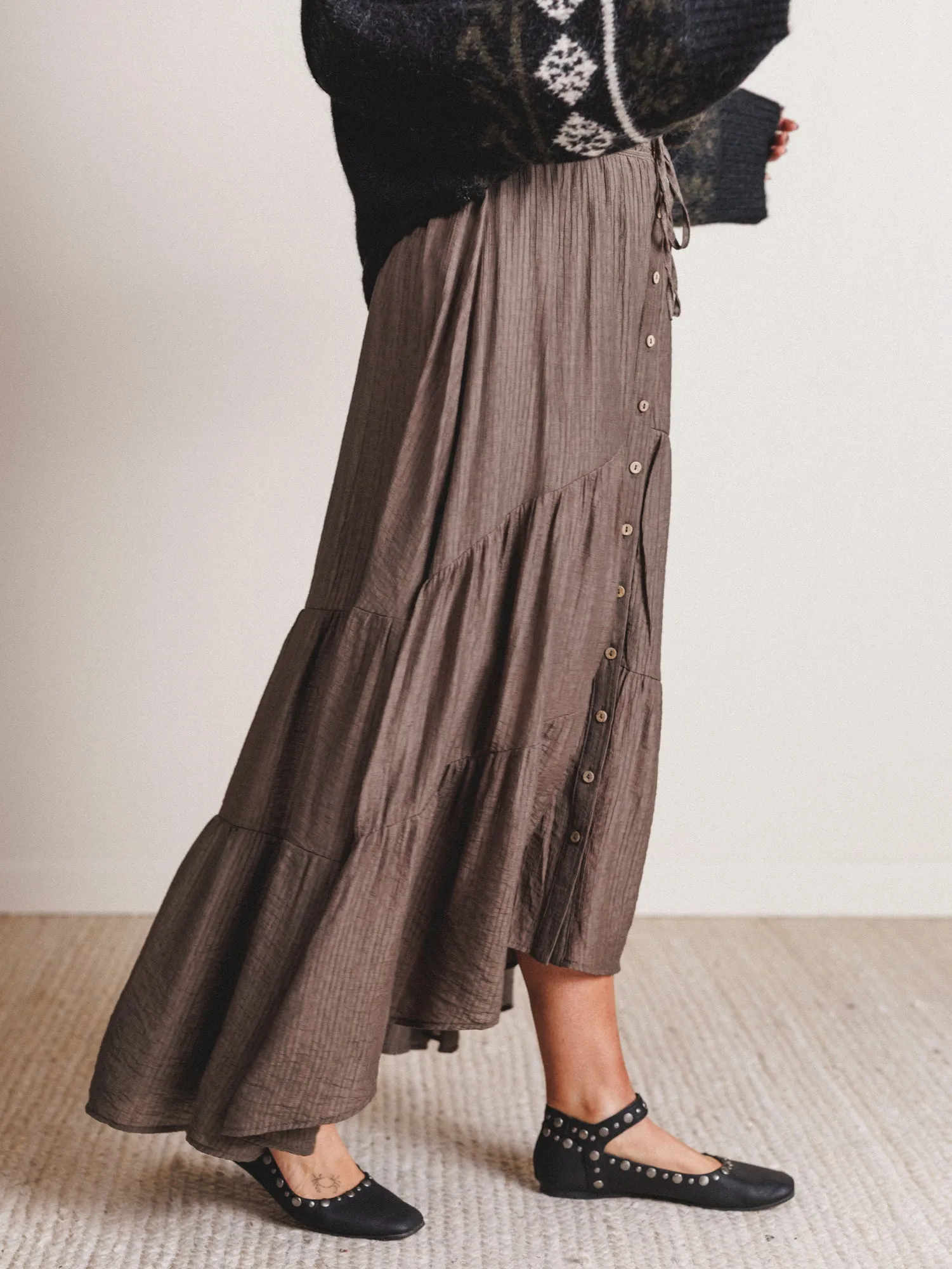 Meadow Maze Maxi Skirt - Olive sold by Three Bird Nest product image thumbnail 5