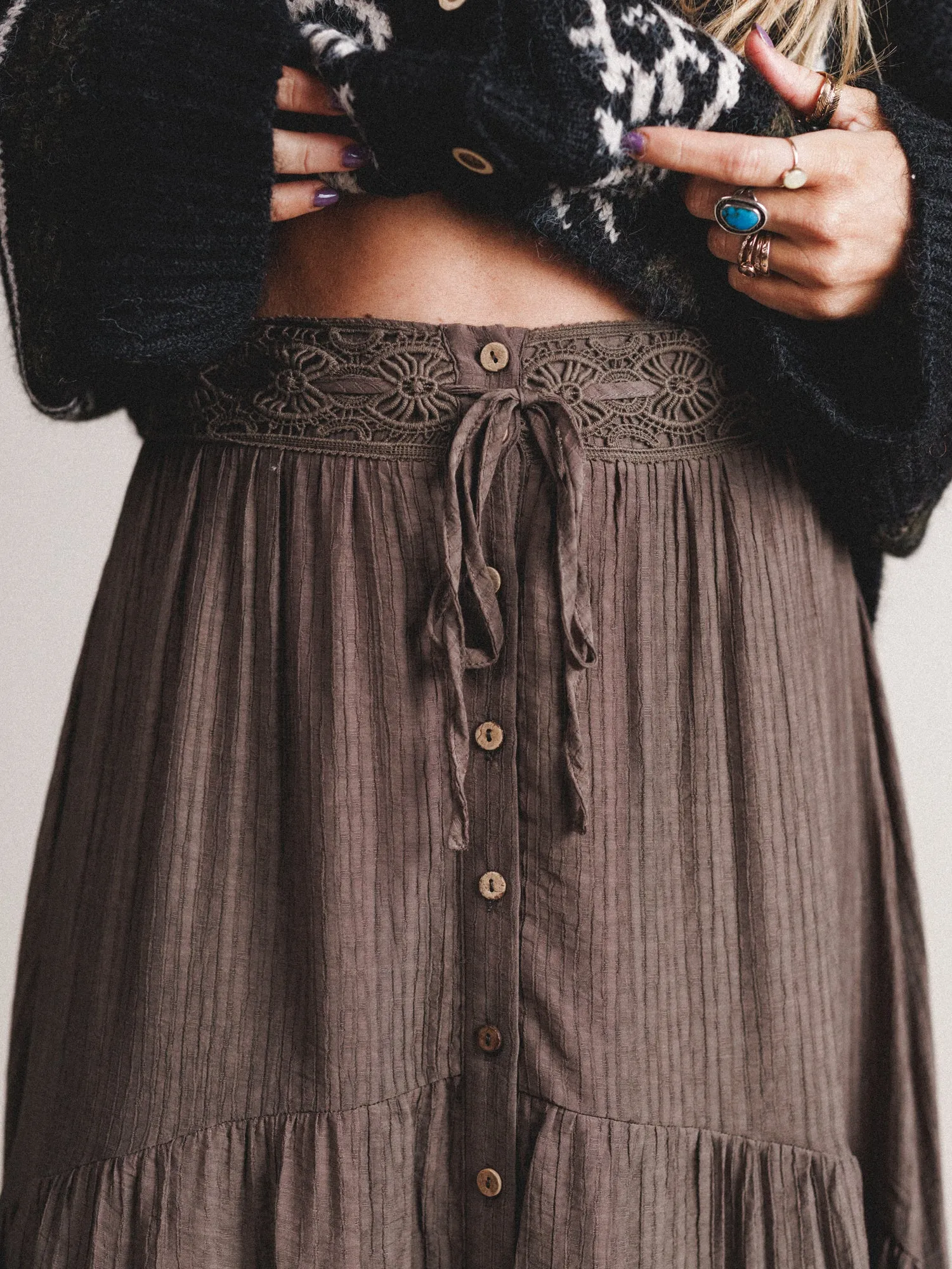 Meadow Maze Maxi Skirt - Olive sold by Three Bird Nest product image thumbnail 4