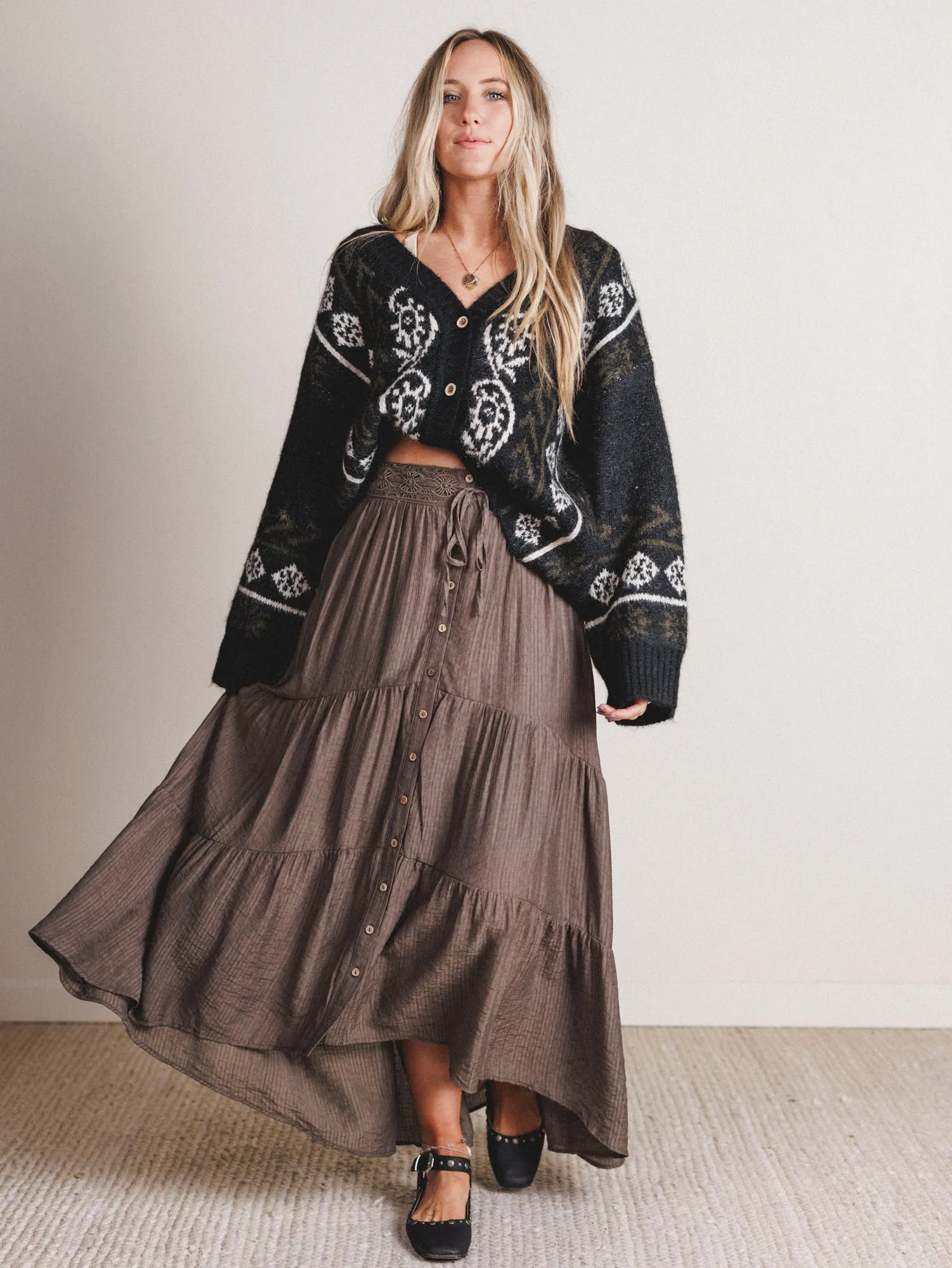 Meadow Maze Maxi Skirt - Olive sold by Three Bird Nest product image thumbnail 3