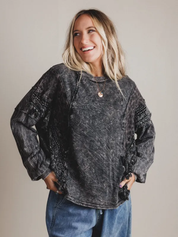 Cheetah Saloon Oversized Long Sleeve Top - Ash Black sold by Three Bird Nest