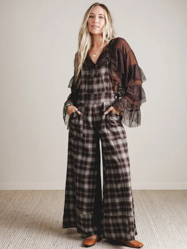 Favorite Flannel Wide Leg Overalls - Chocolate sold by Three Bird Nest