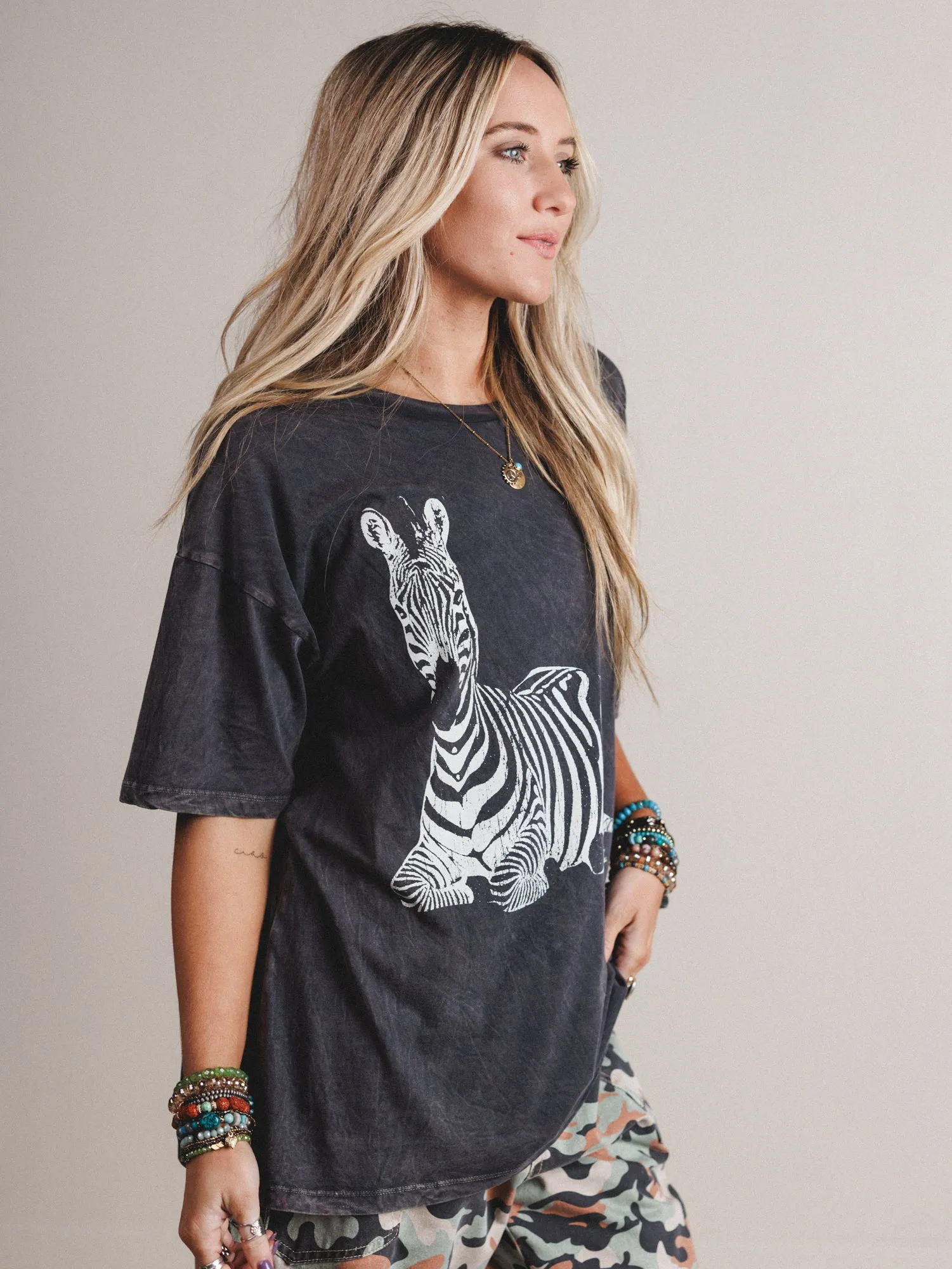 Zebra Mate Oversized Tee - Charcoal sold by Three Bird Nest product image thumbnail 4