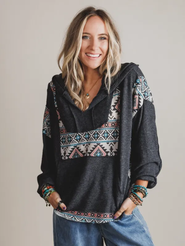 The Nest Beach Nights Pullover Hoodie Top - Charcoal sold by Three Bird Nest