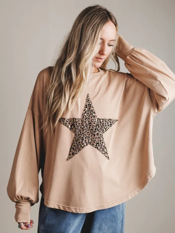 Astral Wild Animal Star Patchwork Top - Camel sold by Three Bird Nest