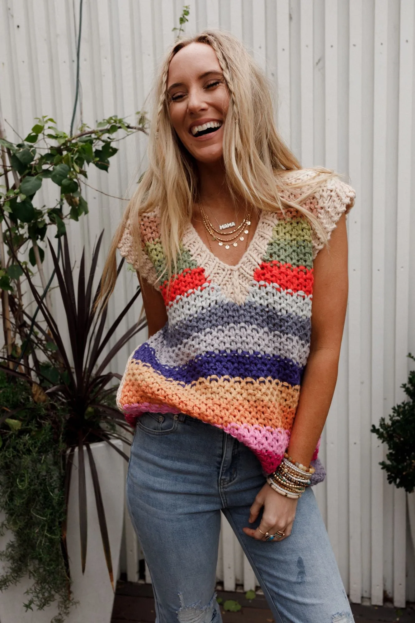 Wrapped Up In Color Knit Vest - Cream Multi sold by Three Bird Nest