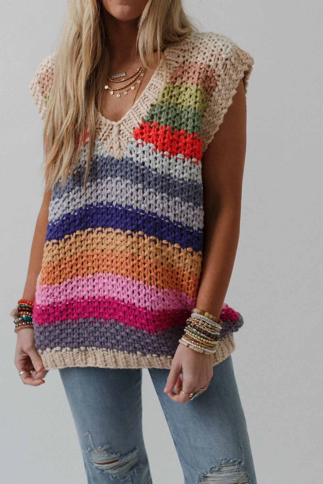 Wrapped Up In Color Knit Vest - Cream Multi sold by Three Bird Nest product image thumbnail 4