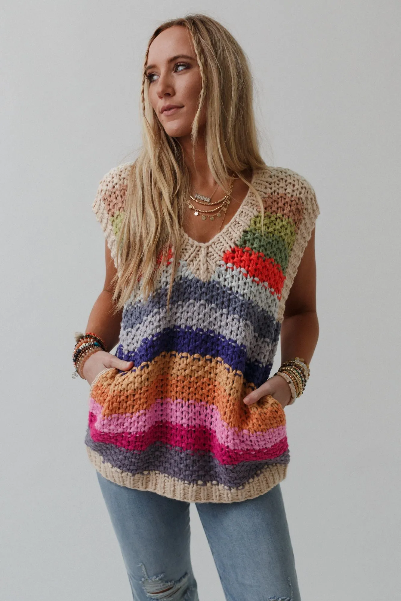 Wrapped Up In Color Knit Vest - Cream Multi sold by Three Bird Nest product image thumbnail 3