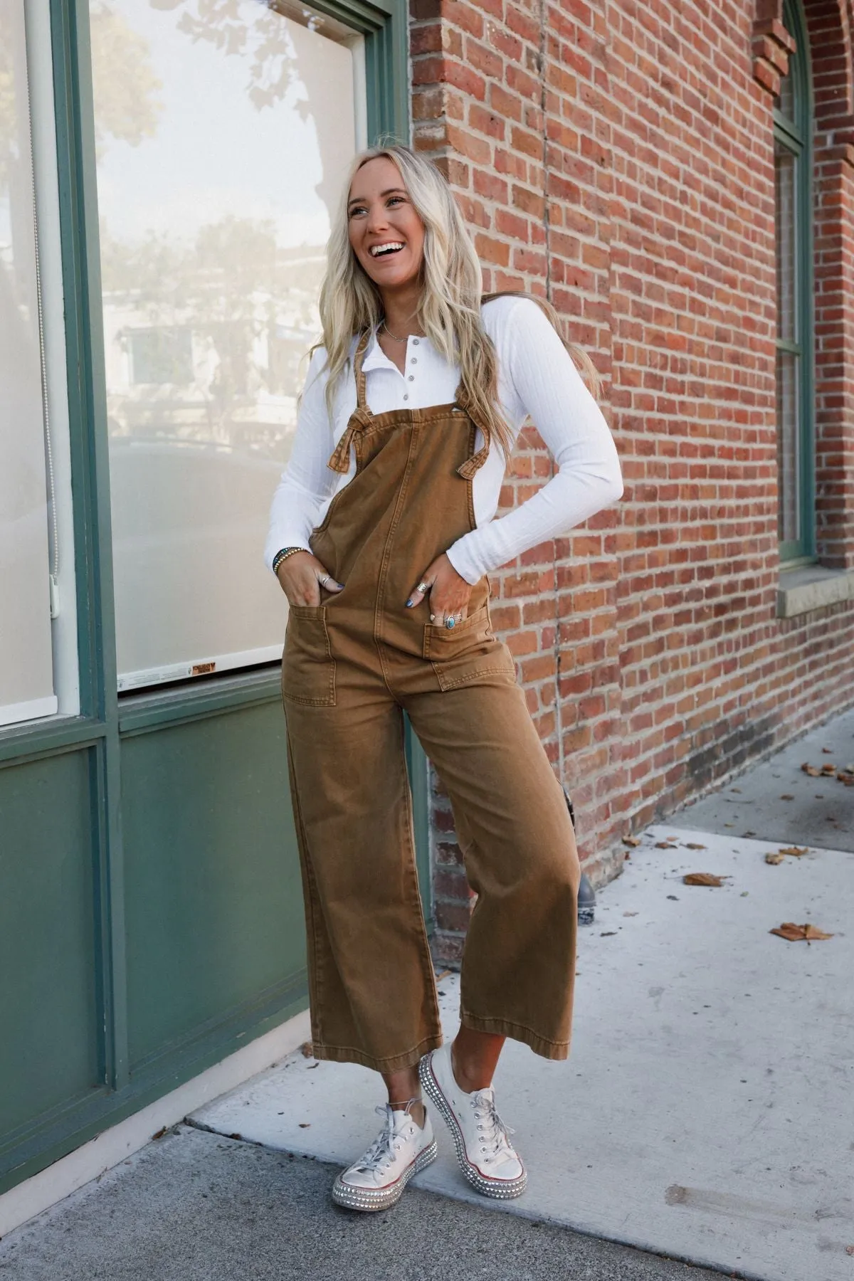 Elliot Knotted Overalls - Camel sold by Three Bird Nest