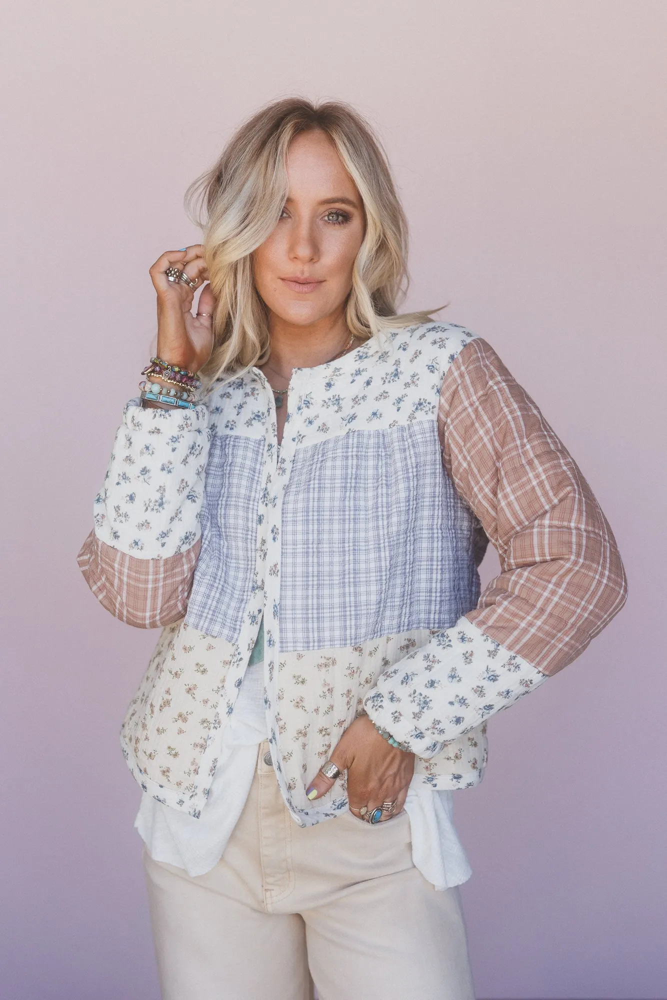 Lush Fields Contrast Shacket - Ivory sold by Three Bird Nest product image thumbnail 2