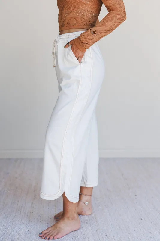 So Comfy Denim Wide Leg Pants - White sold by Three Bird Nest