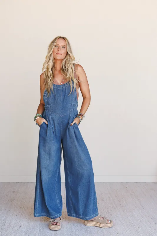 Wild Bay Pocketed Denim Jumpsuit - Medium made by Veveret